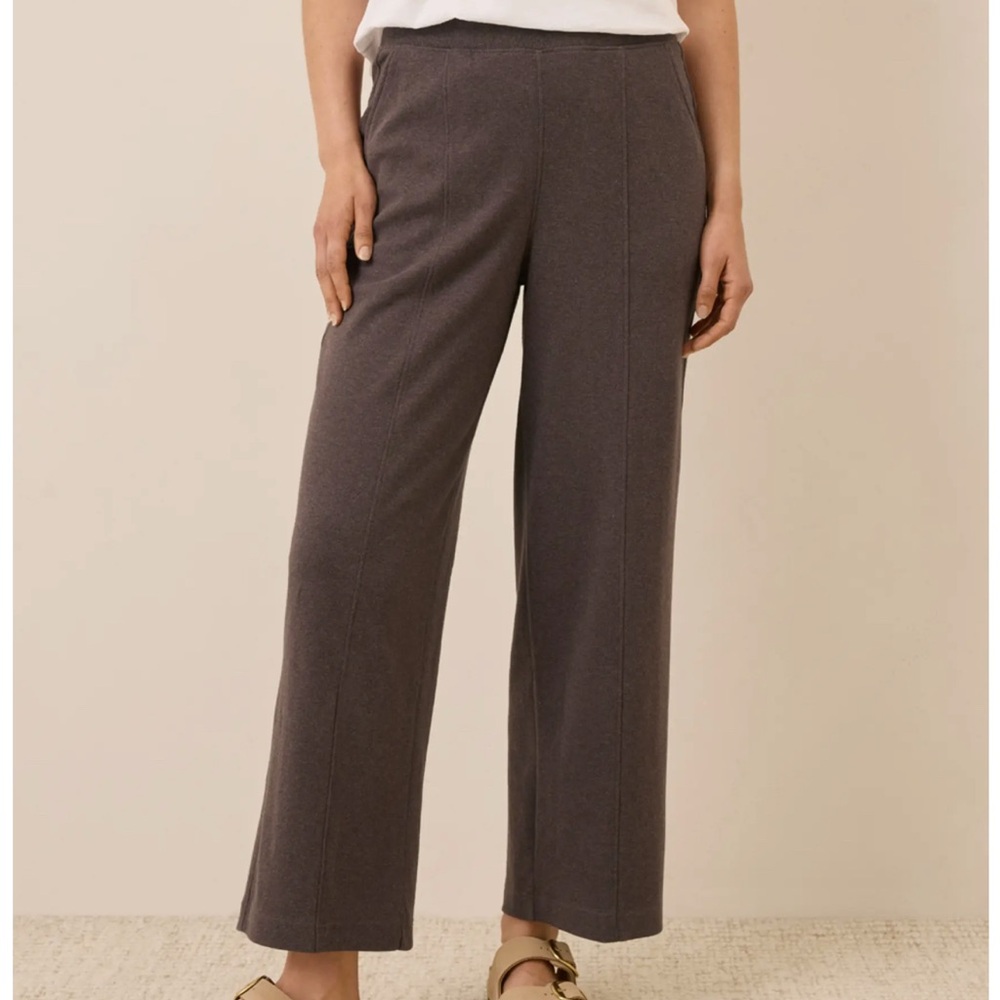 Pact Women's L heathered chocolate wide leg pintuck airline pants